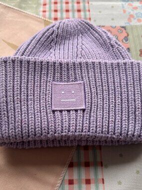 Acne Studios Pansy Face Collection Light Purple Knit Beanie